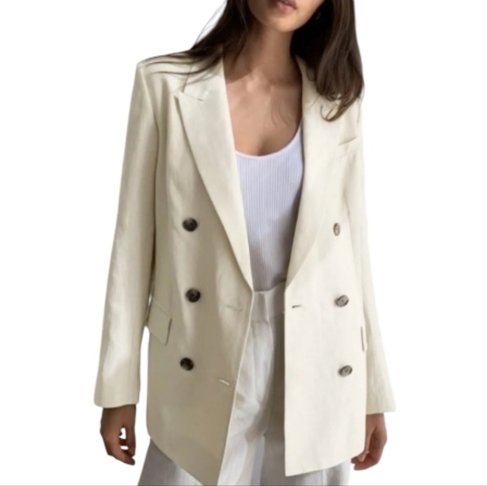 Aritzia Babaton Samuel Linen Blend Blazer Beige Women's 8